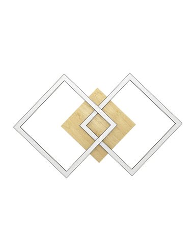 Plafonnier LED intelligent LOMALTAS-Z 30W 3600Lm CCT avec 2 spots carrés, dimmable, base en bois 980 mm