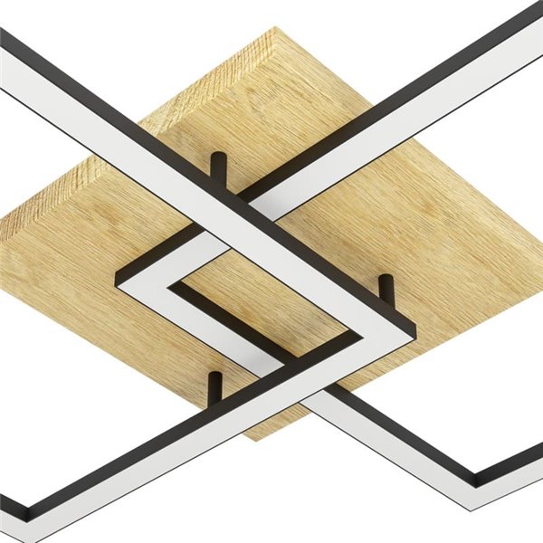 Plafón de techo LED inteligente con 2 cuadrados LOMALTAS-Z 30W 3600Lm CCT regulable, nbase madera 980mm