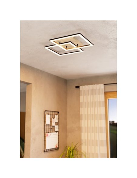 Plafón de techo LED inteligente con 2 cuadrados LOMALTAS-Z 30W 3600Lm CCT regulable, nbase madera 980mm