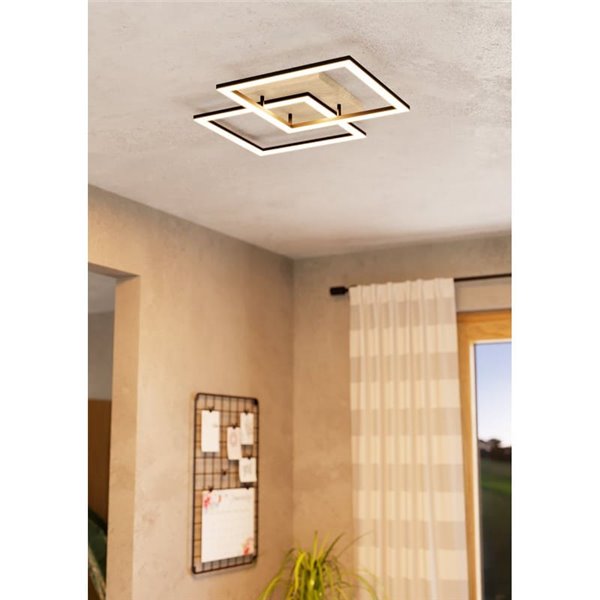 Plafón de techo LED inteligente con 2 cuadrados LOMALTAS-Z 30W 3600Lm CCT regulable, nbase madera 980mm