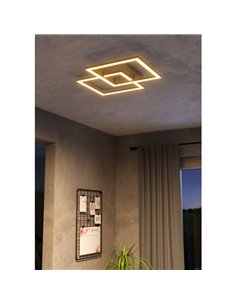 Plafón de techo LED inteligente con 2 cuadrados LOMALTAS-Z 30W 3600Lm CCT regulable, nbase madera 980mm 2