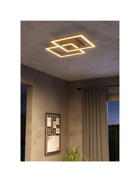 Plafonnier LED intelligent LOMALTAS-Z 30W 3600Lm CCT avec 2 spots carrés, dimmable, base en bois 980 mm