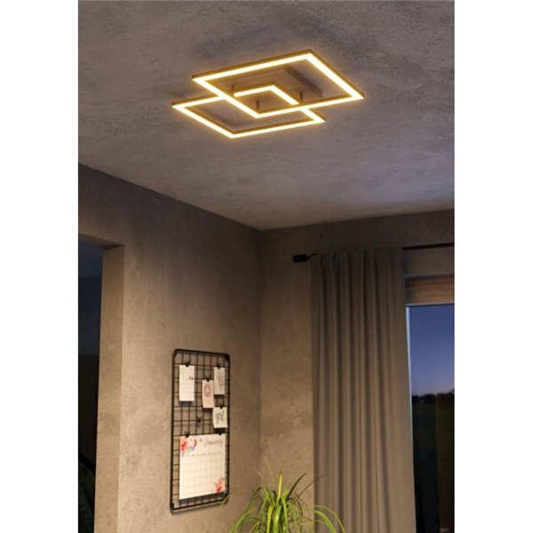Luminária de teto LED inteligente LOMALTAS-Z 30W 3600lm CCT com 2 lâmpadas quadradas, dimerizável, base de madeira 980mm