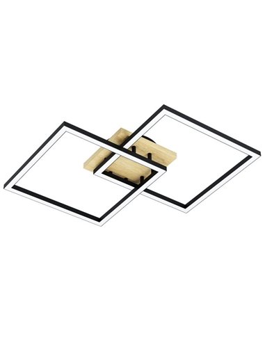 Luminária de teto LED inteligente LOMALTAS-Z 30W 3600lm CCT com 2 lâmpadas quadradas, dimerizável, base de madeira 980mm