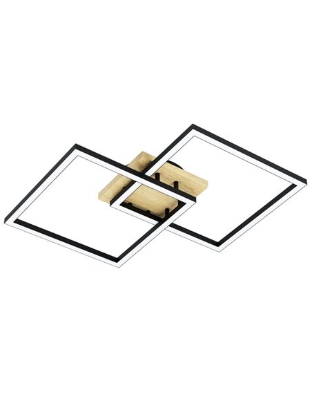 Plafón de techo LED inteligente con 2 cuadrados LOMALTAS-Z 30W 3600Lm CCT regulable, nbase madera 980mm