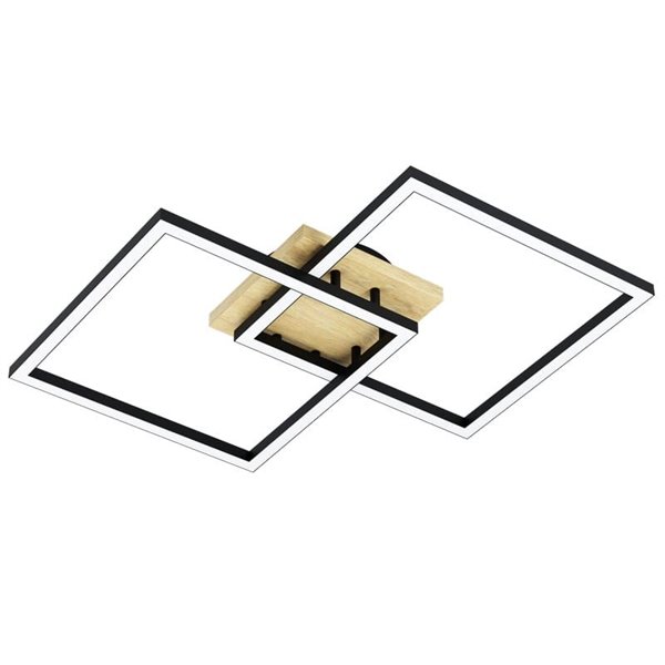 Plafón de techo LED inteligente con 2 cuadrados LOMALTAS-Z 30W 3600Lm CCT regulable, nbase madera 980mm
