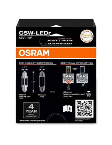 Ampoule LED OSRAM NIGHT BREAKER C5W 36 mm ECE – 12 V 6000 K, certifiée ECE, lumière blanche intense, référence 2825DWNB-2HFB