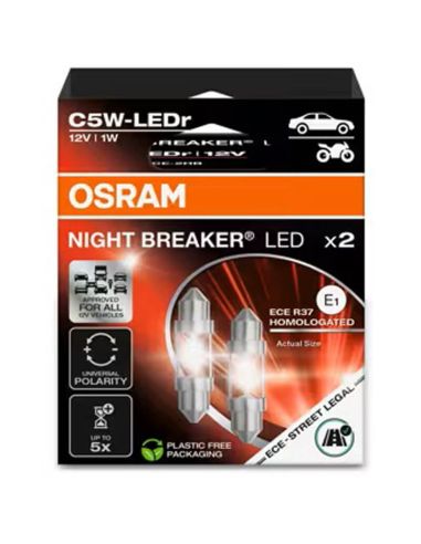 OSRAM NIGHT BREAKER LED C5W 36mm ECE – Bombilla LED homologada 12V 6000K luz blanca intensa 2825DWNB-2HFB