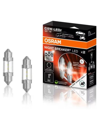 Ampoule LED OSRAM NIGHT BREAKER C5W 36 mm ECE – 12 V 6000 K, certifiée ECE, lumière blanche intense, référence 2825DWNB-2HFB