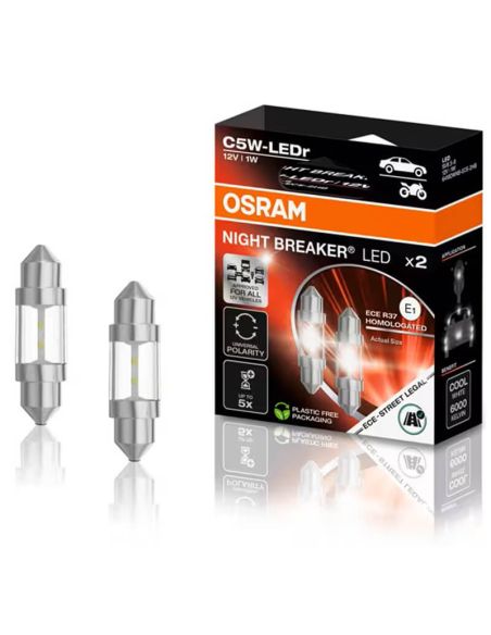 OSRAM NIGHT BREAKER LED C5W 36mm ECE – Bombilla LED homologada 12V 6000K luz blanca intensa 2825DWNB-2HFB
