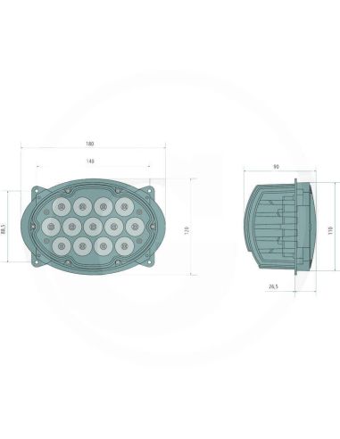 Faro LED ovalado empotrable de trabajo John Deere 7020 7030/703PR 8030/8030T y serie 8R/8T Reemplazo RE181964