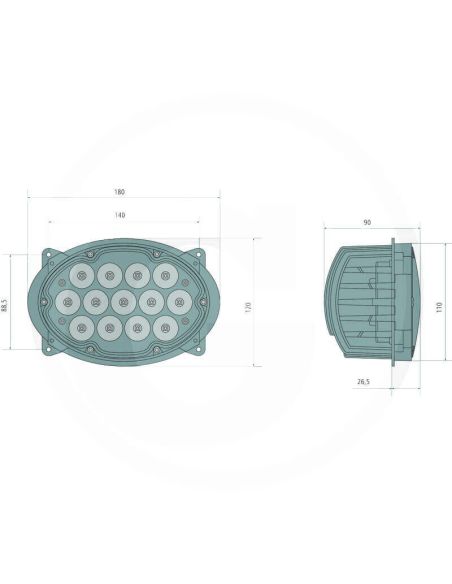 Faro LED ovalado empotrable de trabajo John Deere 7020 7030/703PR 8030/8030T y serie 8R/8T Reemplazo RE181964