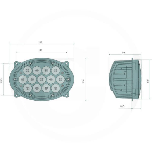 Faro LED ovalado empotrable de trabajo John Deere 7020 7030/703PR 8030/8030T y serie 8R/8T Reemplazo RE181964