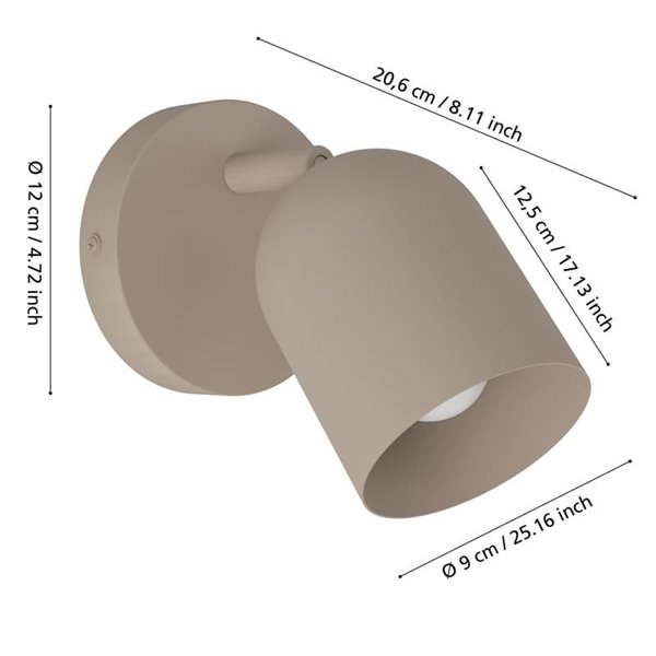 Aplique de pared con foco orientable minimalista TILSTON, E14 (no incl.) acero arena