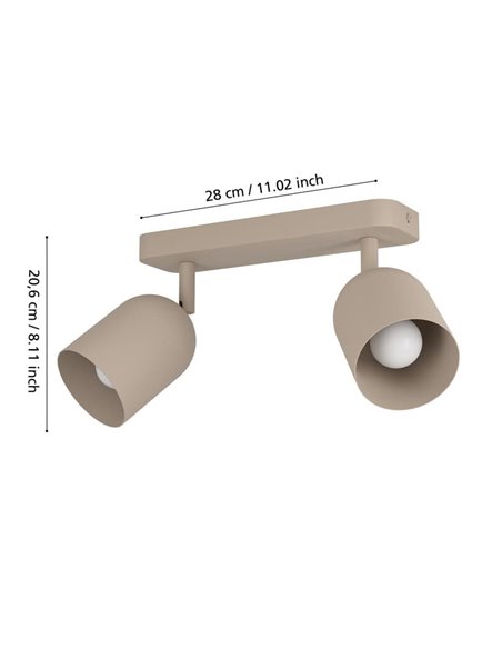 Luminária de faixa Tilston com 2 spots ajustáveis, soquete E14 (não incluído), aço areia 280mm