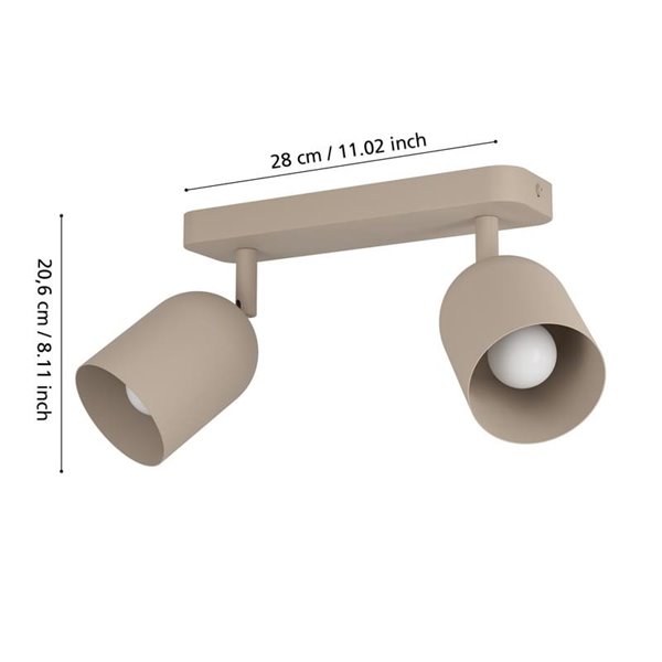 Regleta con 2 focos orientables TILSTON, E14 (no incl.), acero arena 280mm