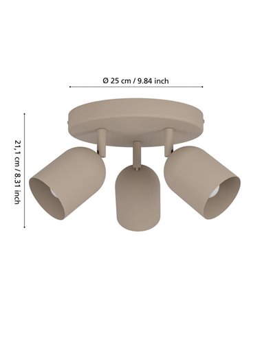 Regleta con 3 focos orientables TILSTON, E14 (no incl.) acero arena, 40W, 210mm