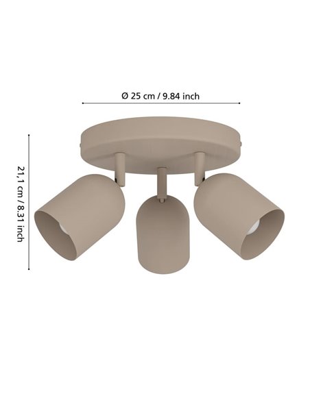 Regleta con 3 focos orientables TILSTON, E14 (no incl.) acero arena, 40W, 210mm