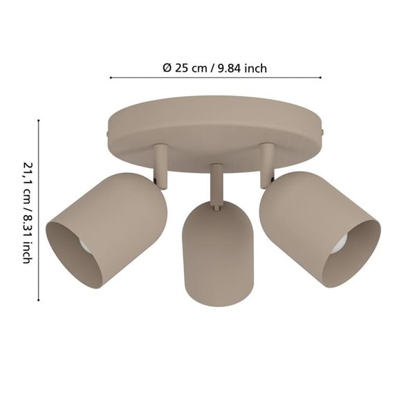 Regleta con 3 focos orientables TILSTON, E14 (no incl.) acero arena, 40W, 210mm