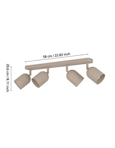 Regleta de techo con 4 focos E14 TILSTON, metal color arena, 4×40W, 720mm
