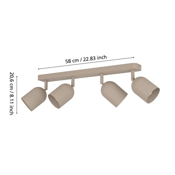 Regleta de techo con 4 focos E14 TILSTON, metal color arena, 4×40W, 720mm