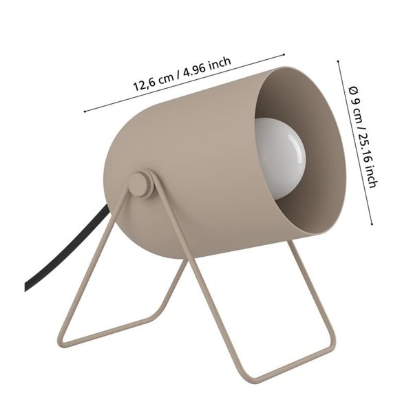 Lampe de table E14 TILSTON à focalisation réglable, couleur métal sable, hauteur 145 mm