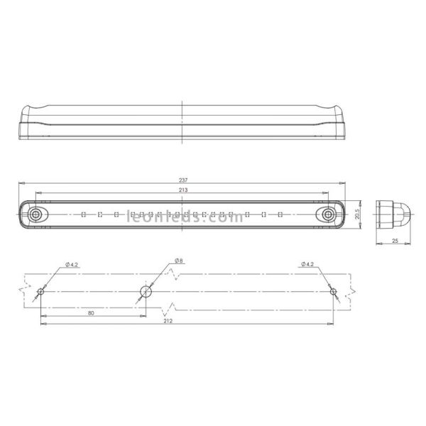 Dimensions Barre de LED d'avertissement ambre | Barre LED d'avertissement LED | Éclairage LeonLeds