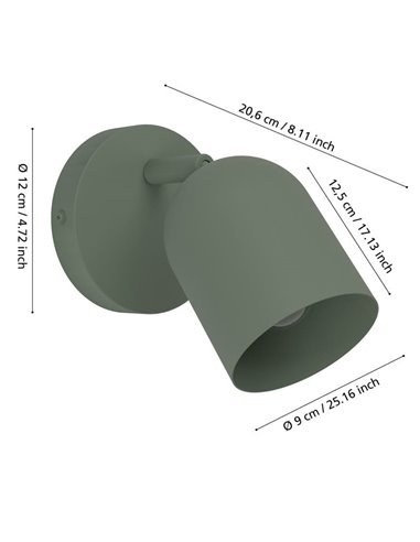 Aplique de pared con foco orientable TILSTON, E14 (no incl.) verde musgo 120×155mm