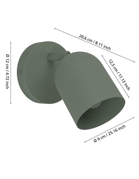 Aplique de pared con foco orientable TILSTON, E14 (no incl.) verde musgo 120×155mm
