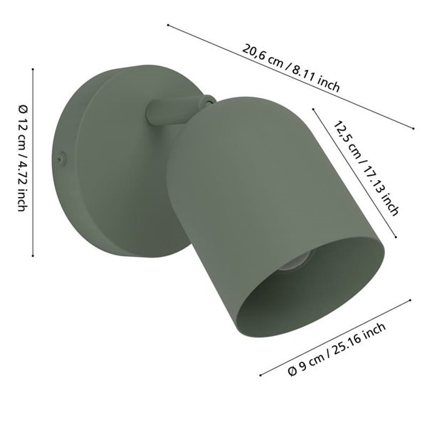 Aplique de pared con foco orientable TILSTON, E14 (no incl.) verde musgo 120×155mm