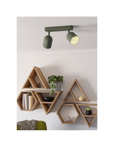 Regleta con 2 focos orientables TILSTON E14 (no incl), verde musgo 280×80×205mm