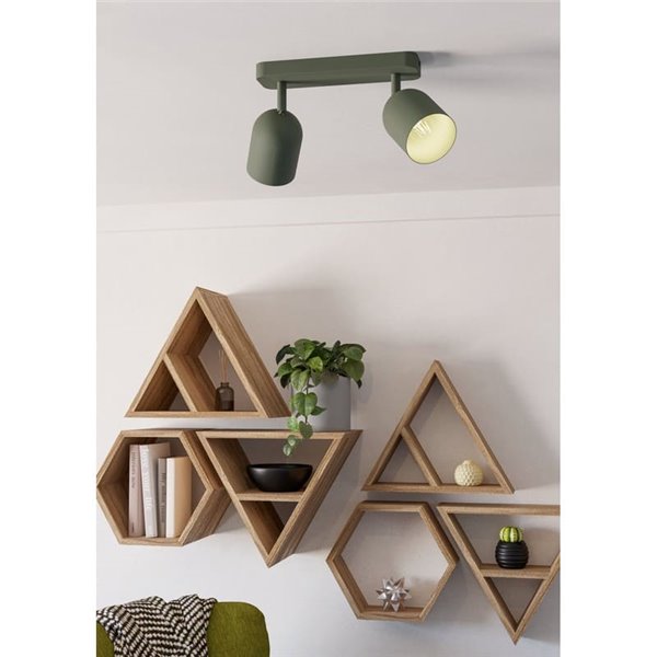Regleta con 2 focos orientables TILSTON E14 (no incl), verde musgo 280×80×205mm