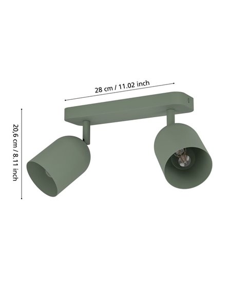 Réglette LED Tilston E14 orientable avec 2 spots (non inclus), vert mousse 280×80×205 mm