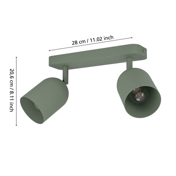 Regleta con 2 focos orientables TILSTON E14 (no incl), verde musgo 280×80×205mm
