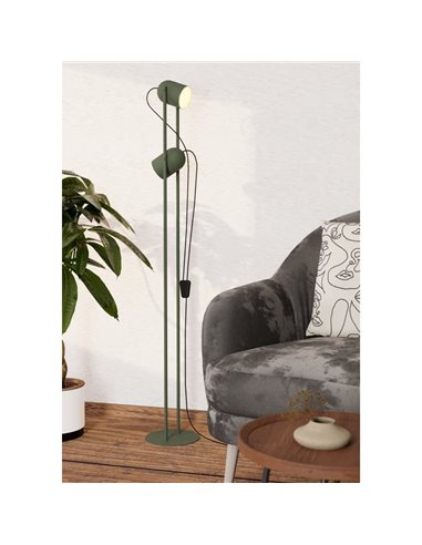 Lampadaire TILSTON avec 2 spots orientables, E14 (non inclus), vert mousse, 130 × 125 × 1425 mm