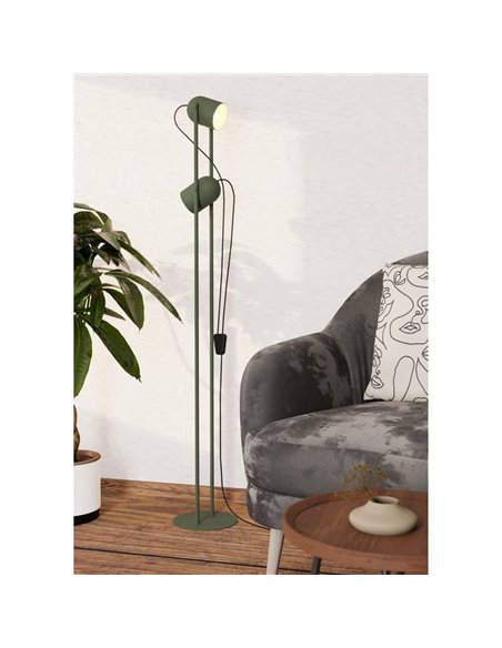 Lámpara de pie con 2 focos orientables TILSTON, E14 (no incl.) verde musgo 130×125×1425mm