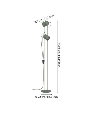 Lámpara de pie con 2 focos orientables TILSTON, E14 (no incl.) verde musgo 130×125×1425mm