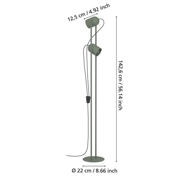 Lámpara de pie con 2 focos orientables TILSTON, E14 (no incl.) verde musgo 130×125×1425mm