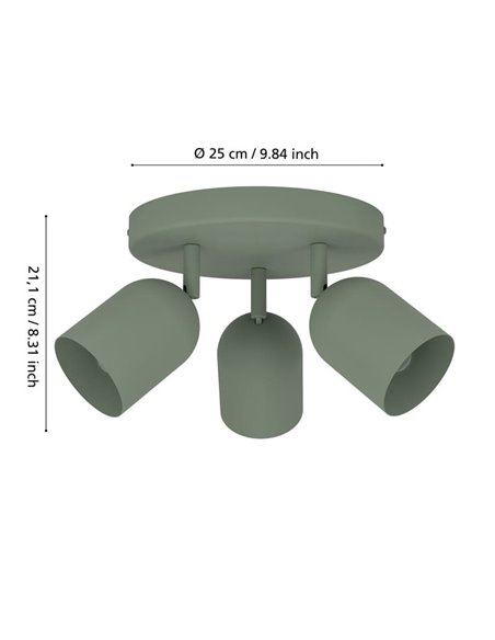 Luminária de teto redonda com 3 spots TILSTON E14 (não incluídos) 3×40W, verde musgo Ø280×100 mm