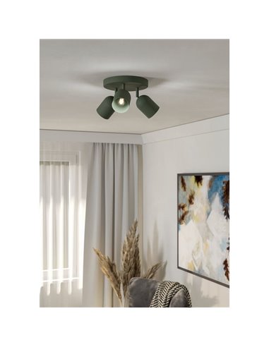 Plafón de techo redondo con 3 focos TILSTON E14 (no incl.) 3×40W, verde musgo Ø280×100 mm