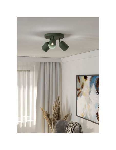Plafón de techo redondo con 3 focos TILSTON E14 (no incl.) 3×40W, verde musgo Ø280×100 mm