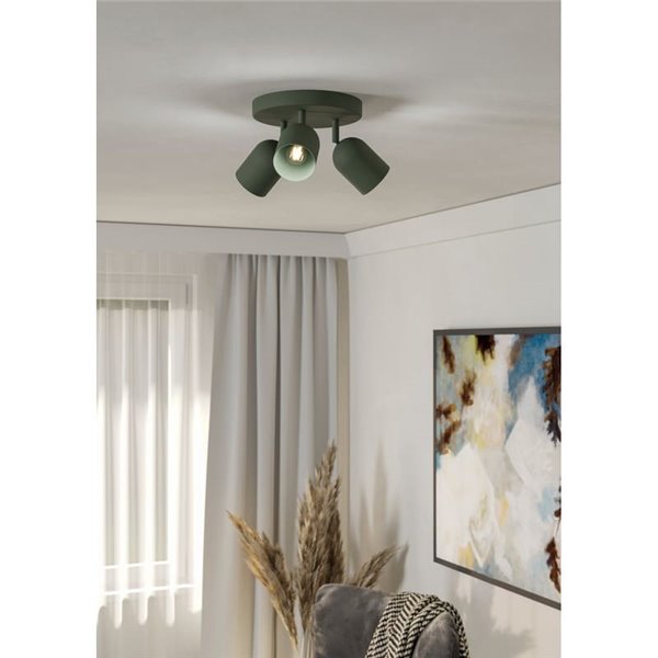 Plafón de techo redondo con 3 focos TILSTON E14 (no incl.) 3×40W, verde musgo Ø280×100 mm