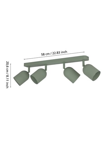Lámpara de barra con 4 focos TILSTON E14 (no incl.) 4×40W, verde musgo 720×80×205 mm
