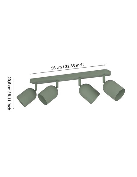 Lámpara de barra con 4 focos TILSTON E14 (no incl.) 4×40W, verde musgo 720×80×205 mm