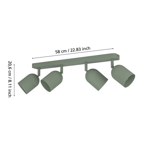 Lámpara de barra con 4 focos TILSTON E14 (no incl.) 4×40W, verde musgo 720×80×205 mm