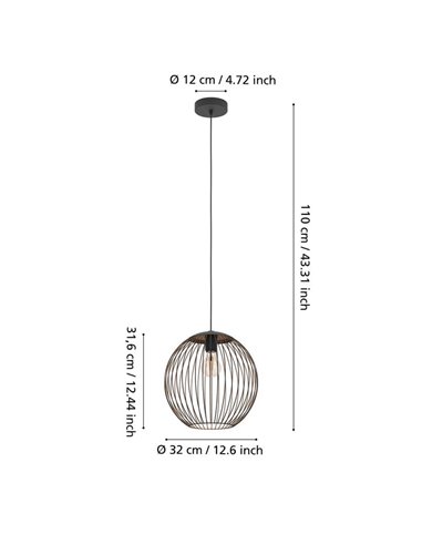 Luminária pendente moderna ALMANZORA em metal preto e cobre, soquete E27 (não incluso), Ø320mm