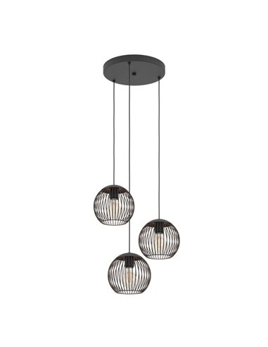 Lámpara colgante industrial ALMANZORA 3 luces negra y cobre redonda E27 (no incl.)