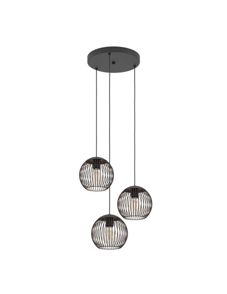 Lámpara colgante industrial ALMANZORA 3 luces negra y cobre redonda E27 (no incl.)