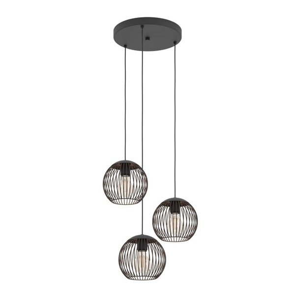 Suspension industrielle ALMANZORA, 3 lumières, noir et cuivre, ronde, E27 (non inclus)