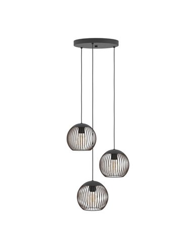 Luminária pendente industrial ALMANZORA, 3 lâmpadas, preta e cobre, redonda, E27 (não incluída)